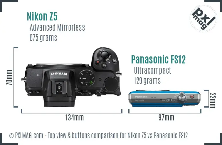 Nikon Z5 vs Panasonic FS12 top view buttons comparison