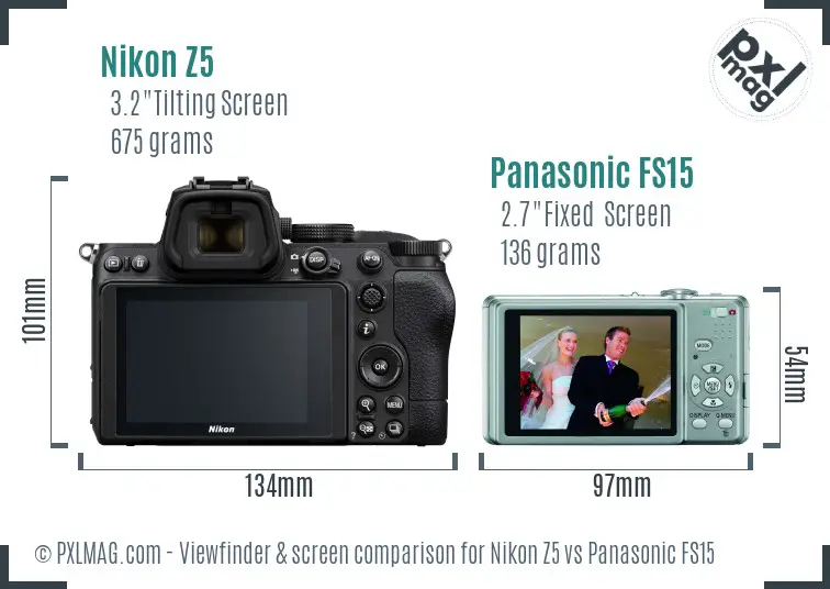 Nikon Z5 vs Panasonic FS15 Screen and Viewfinder comparison