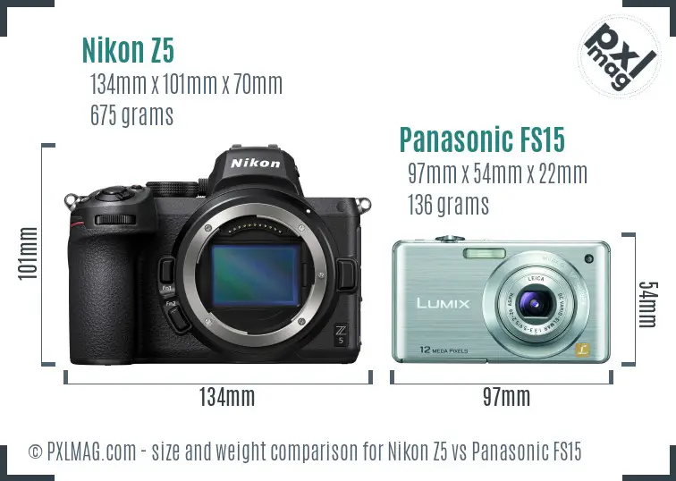 Nikon Z5 vs Panasonic FS15 size comparison