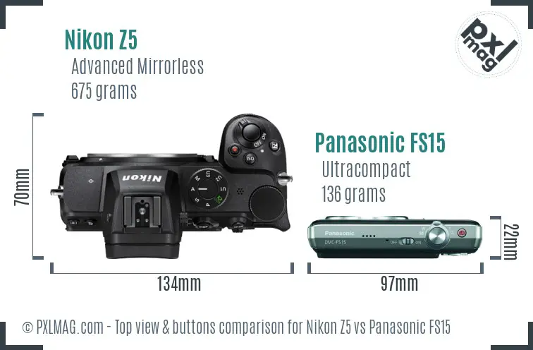 Nikon Z5 vs Panasonic FS15 top view buttons comparison