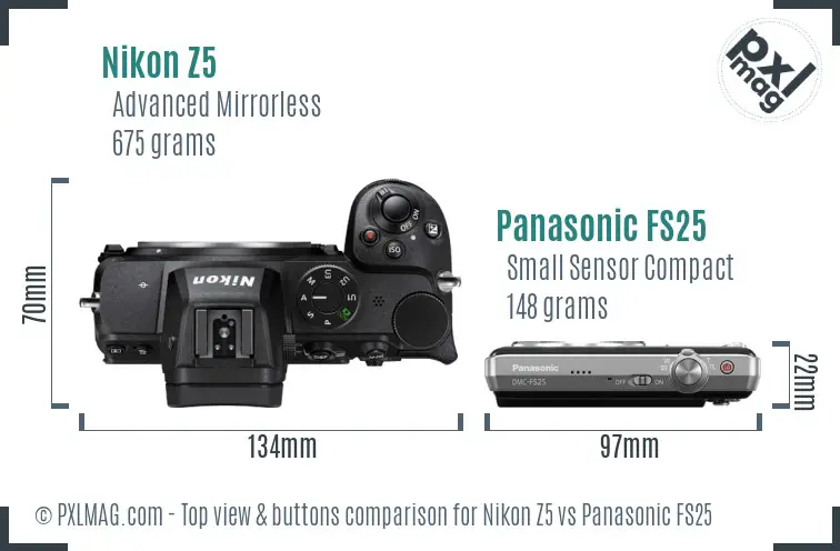 Nikon Z5 vs Panasonic FS25 top view buttons comparison