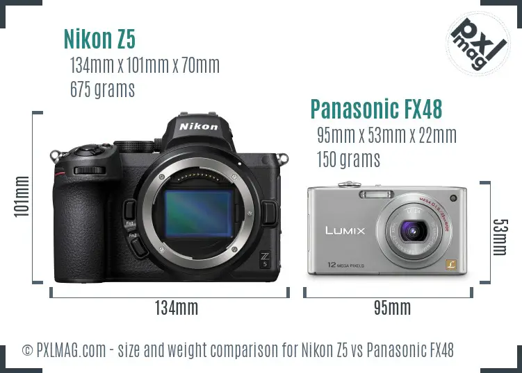 Nikon Z5 vs Panasonic FX48 size comparison