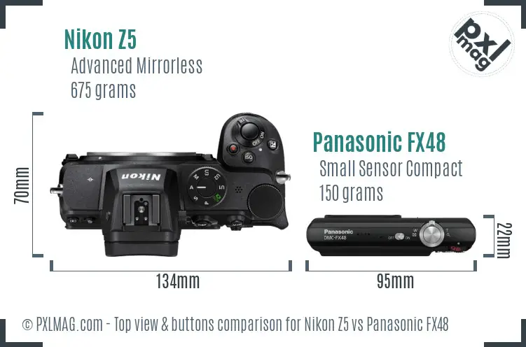 Nikon Z5 vs Panasonic FX48 top view buttons comparison