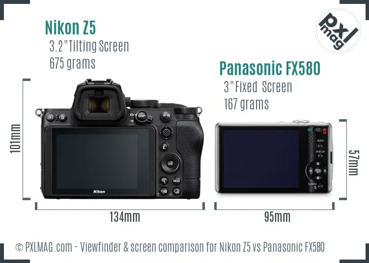 Nikon Z5 vs Panasonic FX580 Screen and Viewfinder comparison