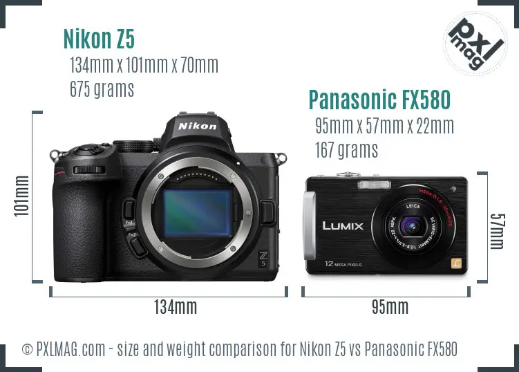 Nikon Z5 vs Panasonic FX580 size comparison