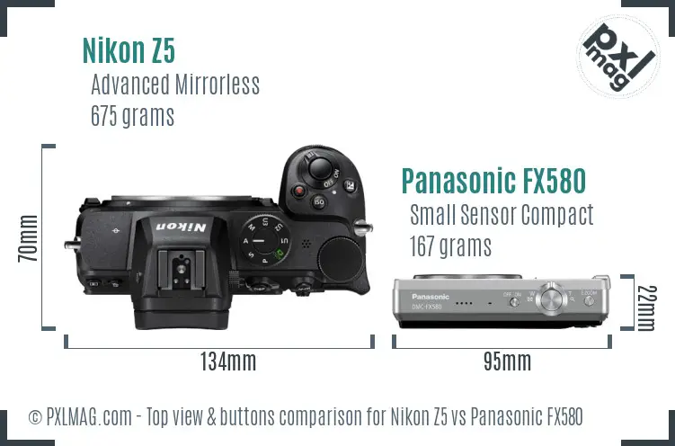 Nikon Z5 vs Panasonic FX580 top view buttons comparison