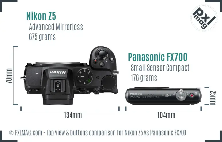 Nikon Z5 vs Panasonic FX700 top view buttons comparison