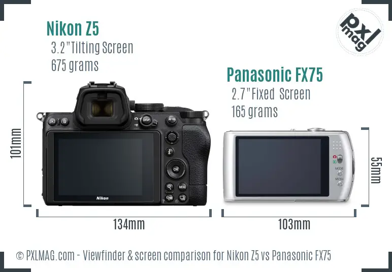 Nikon Z5 vs Panasonic FX75 Screen and Viewfinder comparison