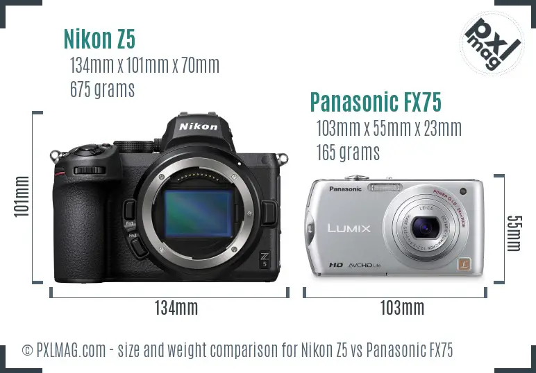 Nikon Z5 vs Panasonic FX75 size comparison