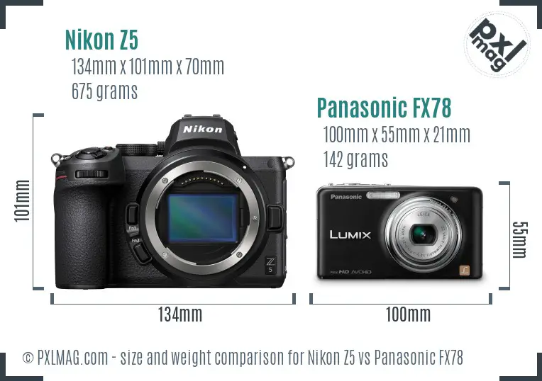 Nikon Z5 vs Panasonic FX78 size comparison