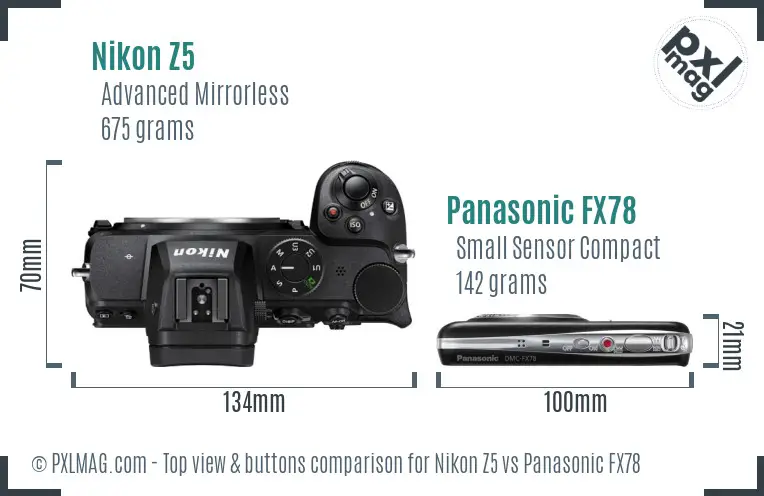 Nikon Z5 vs Panasonic FX78 top view buttons comparison