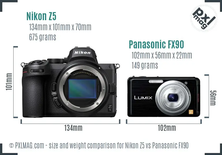 Nikon Z5 vs Panasonic FX90 size comparison