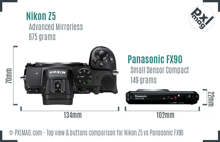 Nikon Z5 vs Panasonic FX90 top view buttons comparison