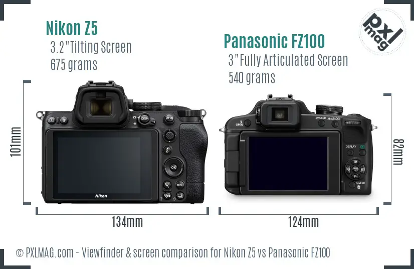 Nikon Z5 vs Panasonic FZ100 Screen and Viewfinder comparison