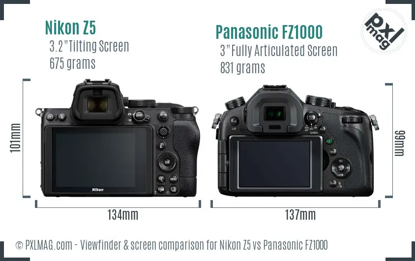 Nikon Z5 vs Panasonic FZ1000 Screen and Viewfinder comparison