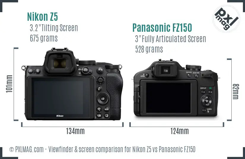 Nikon Z5 vs Panasonic FZ150 Screen and Viewfinder comparison