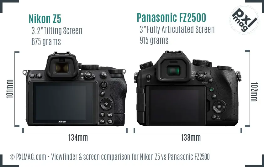 Nikon Z5 vs Panasonic FZ2500 Screen and Viewfinder comparison