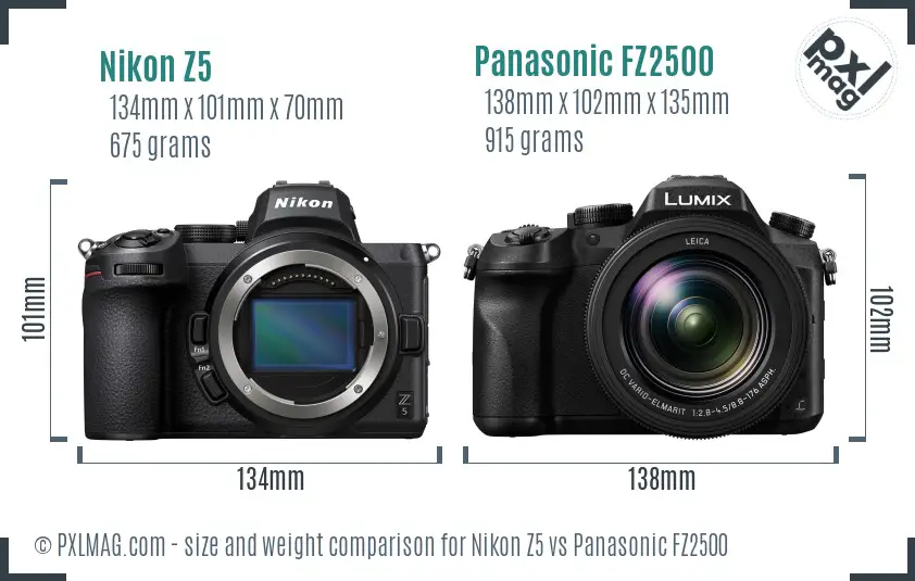 Nikon Z5 vs Panasonic FZ2500 size comparison