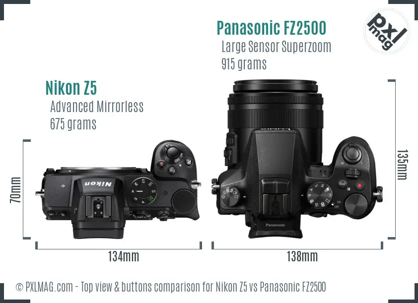 Nikon Z5 vs Panasonic FZ2500 top view buttons comparison