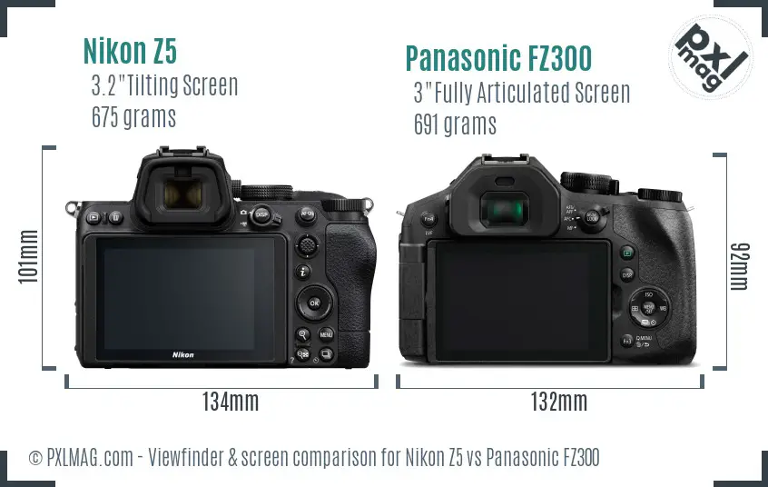 Nikon Z5 vs Panasonic FZ300 Screen and Viewfinder comparison