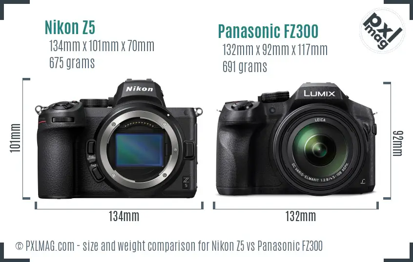 Nikon Z5 vs Panasonic FZ300 size comparison
