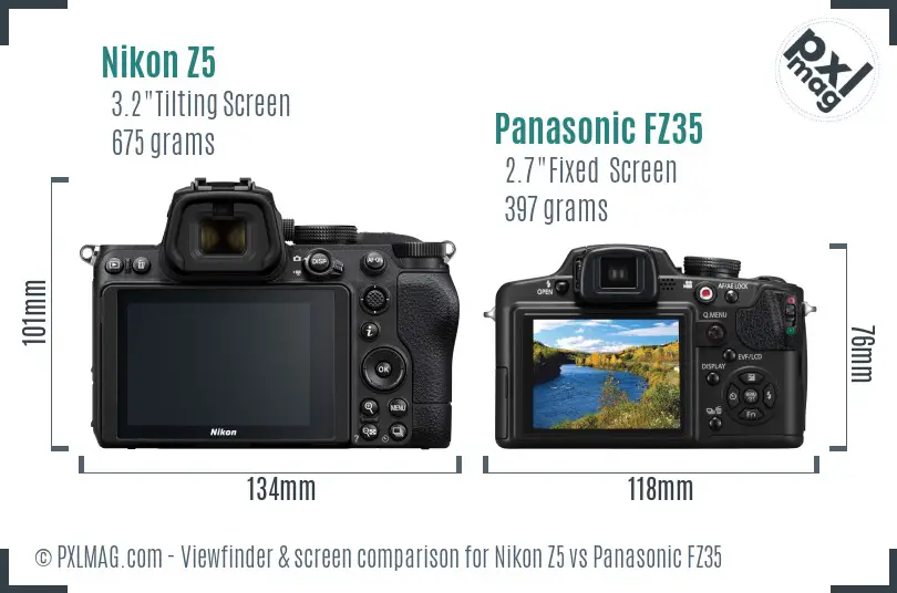 Nikon Z5 vs Panasonic FZ35 Screen and Viewfinder comparison