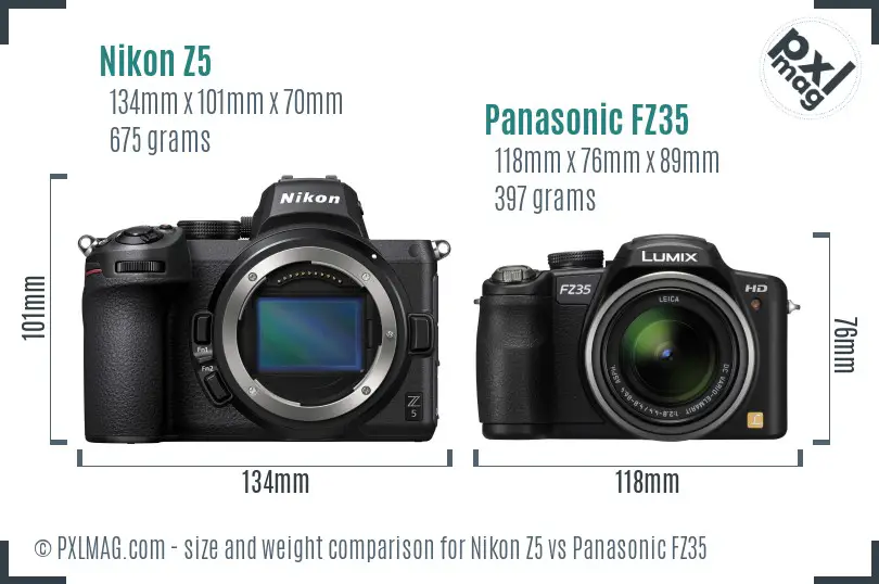 Nikon Z5 vs Panasonic FZ35 size comparison