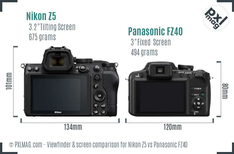 Nikon Z5 vs Panasonic FZ40 Screen and Viewfinder comparison