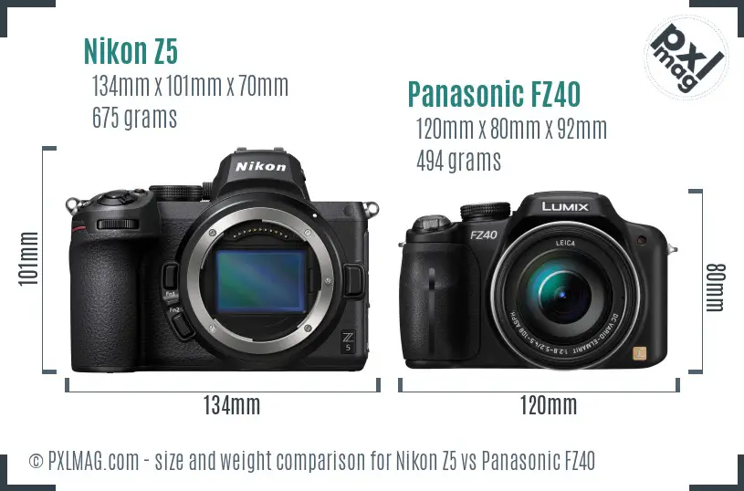 Nikon Z5 vs Panasonic FZ40 size comparison