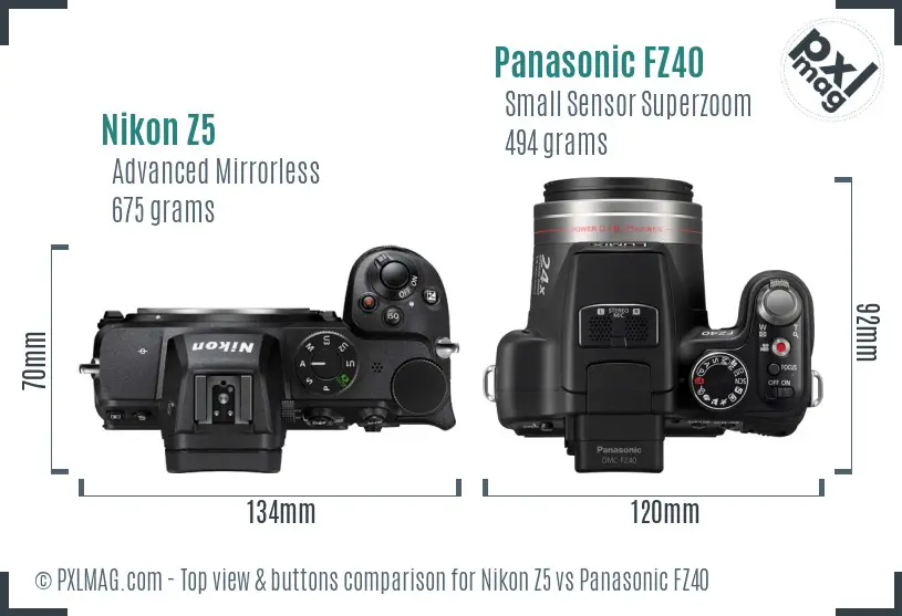 Nikon Z5 vs Panasonic FZ40 top view buttons comparison