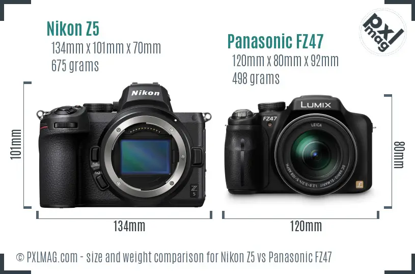 Nikon Z5 vs Panasonic FZ47 size comparison Nikon Z5 vs Panasonic FZ47 size comparison
