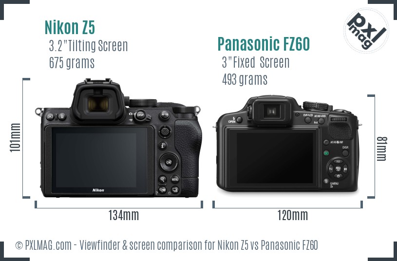 Nikon Z5 vs Panasonic FZ60 Screen and Viewfinder comparison