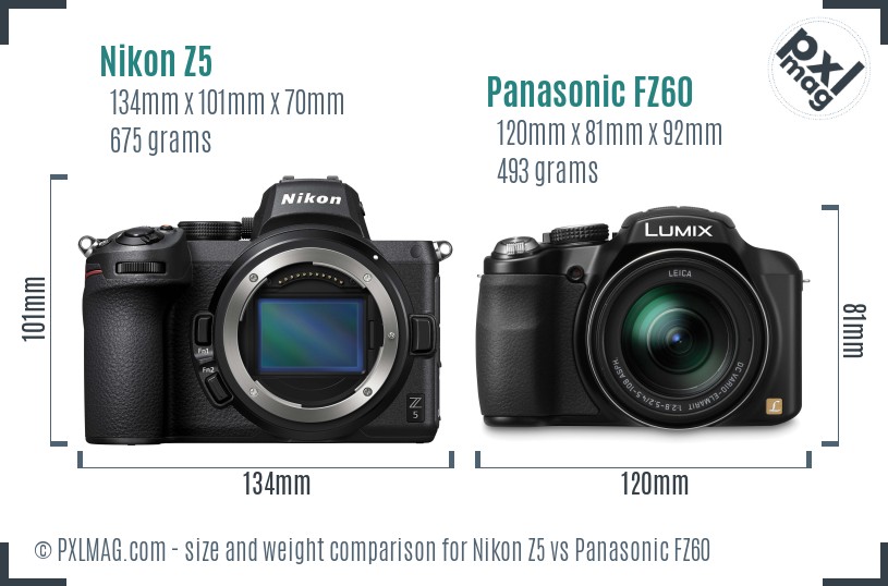 Nikon Z5 vs Panasonic FZ60 size comparison