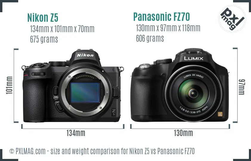 Nikon Z5 vs Panasonic FZ70 size comparison