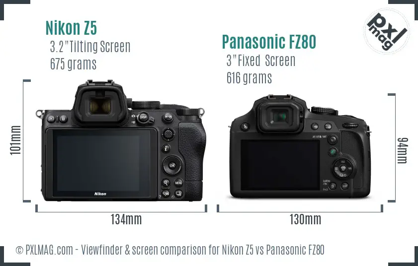 Nikon Z5 vs Panasonic FZ80 Screen and Viewfinder comparison