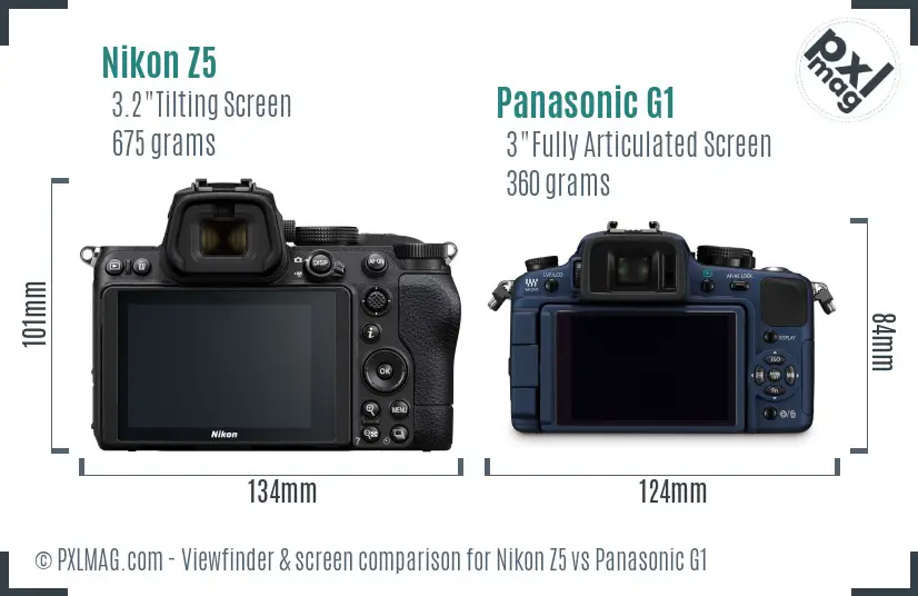 Nikon Z5 vs Panasonic G1 Screen and Viewfinder comparison