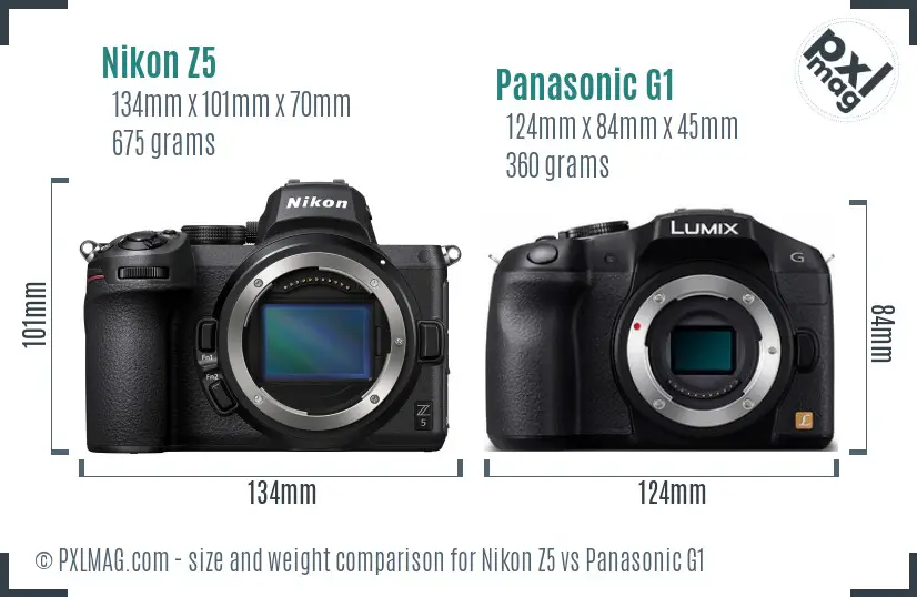 Nikon Z5 vs Panasonic G1 size comparison