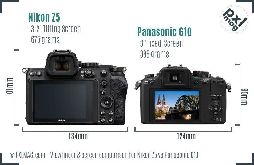 Nikon Z5 vs Panasonic G10 Screen and Viewfinder comparison