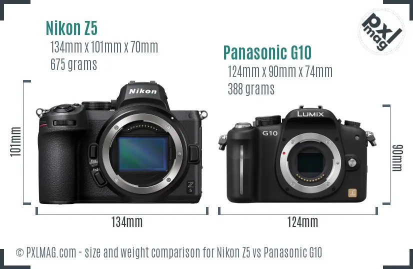 Nikon Z5 vs Panasonic G10 size comparison