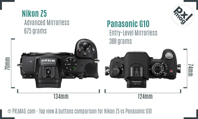 Nikon Z5 vs Panasonic G10 top view buttons comparison