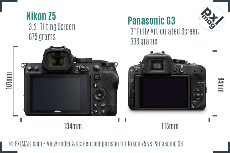Nikon Z5 vs Panasonic G3 Screen and Viewfinder comparison