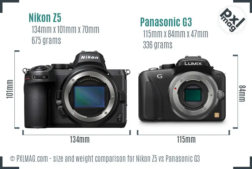 Nikon Z5 vs Panasonic G3 size comparison