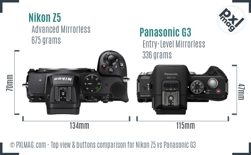 Nikon Z5 vs Panasonic G3 top view buttons comparison