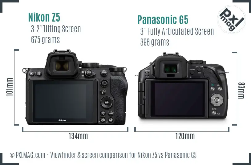 Nikon Z5 vs Panasonic G5 Screen and Viewfinder comparison