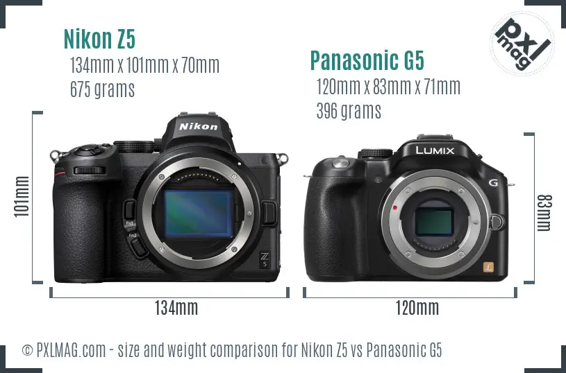 Nikon Z5 vs Panasonic G5 size comparison