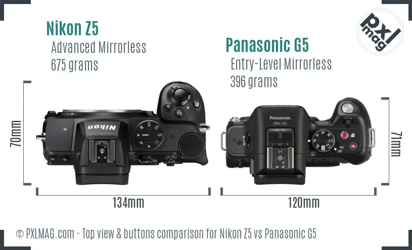 Nikon Z5 vs Panasonic G5 top view buttons comparison