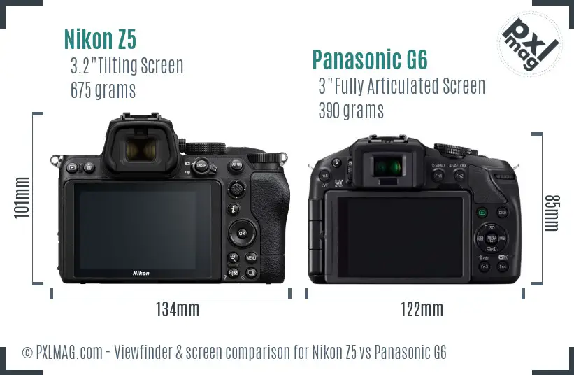 Nikon Z5 vs Panasonic G6 Screen and Viewfinder comparison