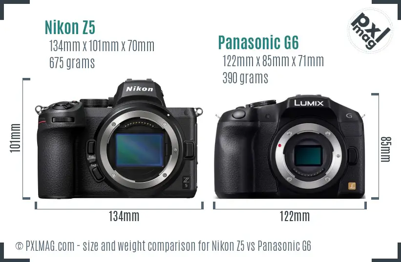 Nikon Z5 vs Panasonic G6 size comparison