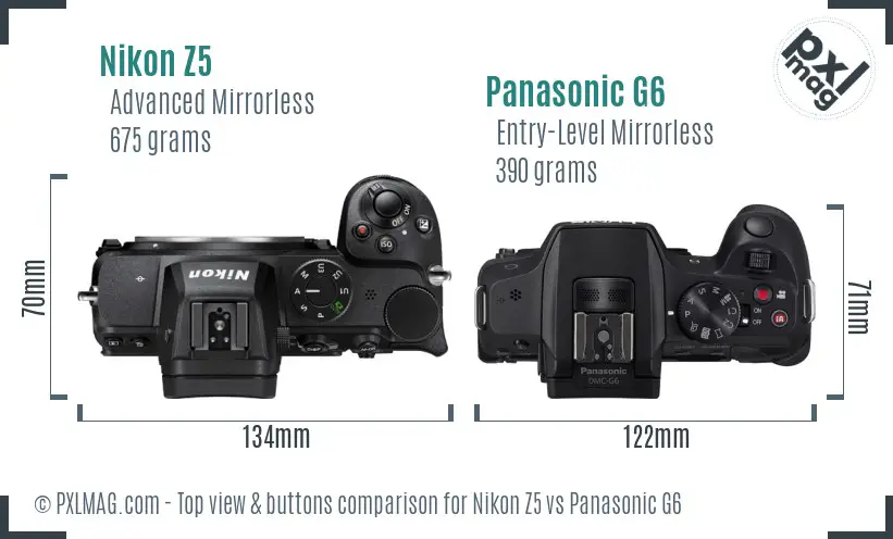 Nikon Z5 vs Panasonic G6 top view buttons comparison