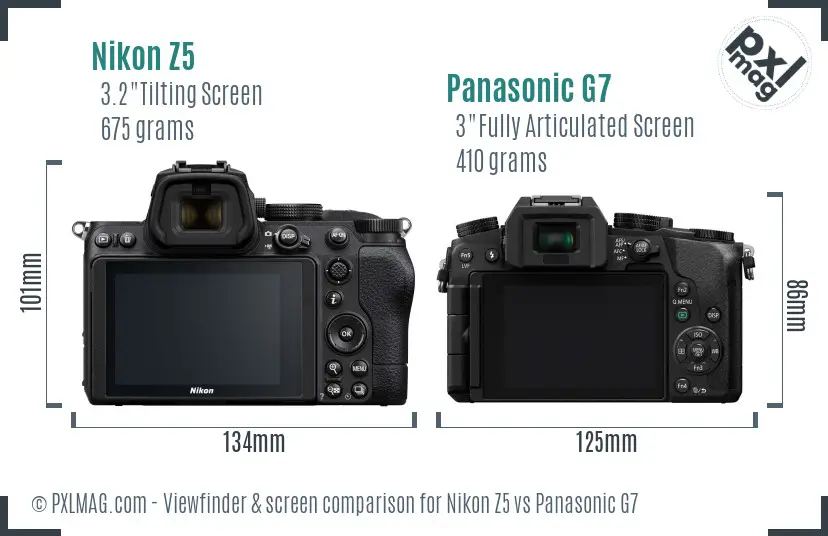 Nikon Z5 vs Panasonic G7 Screen and Viewfinder comparison
